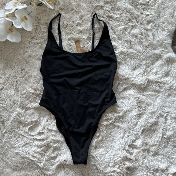 SKIMS Signature Swim Scoop Neck One Piece Onyx Size L - Picture 2 of 9